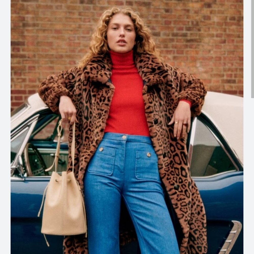 Sezane Lenzo Coat Brown Leopard - Size 38